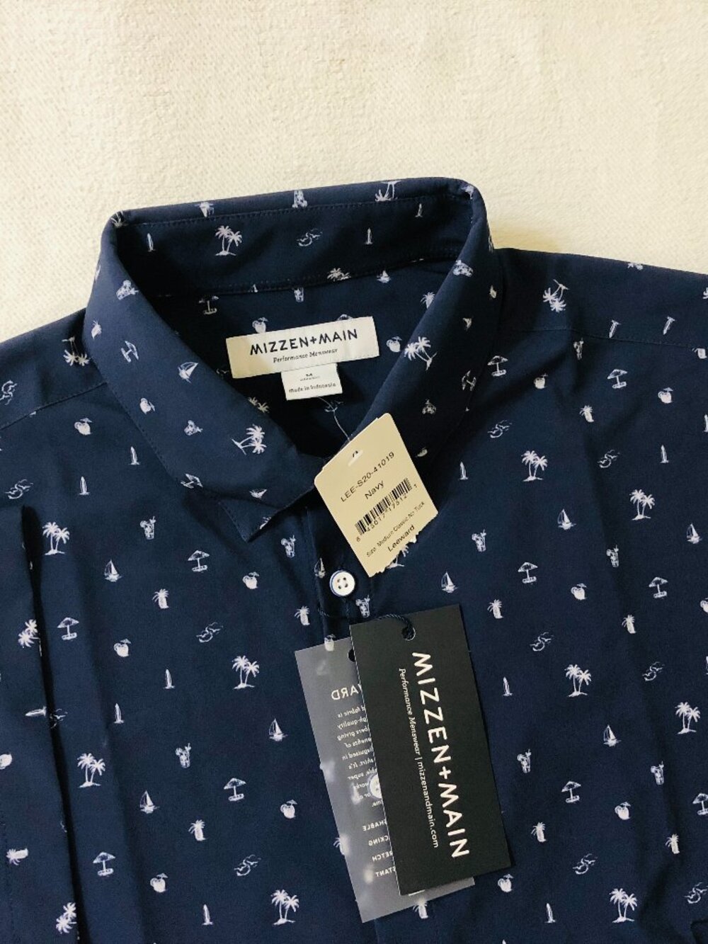 NEW Mizzen Main Men's Medium Geometric Palm Tree Drinks Print Button Up Shirt